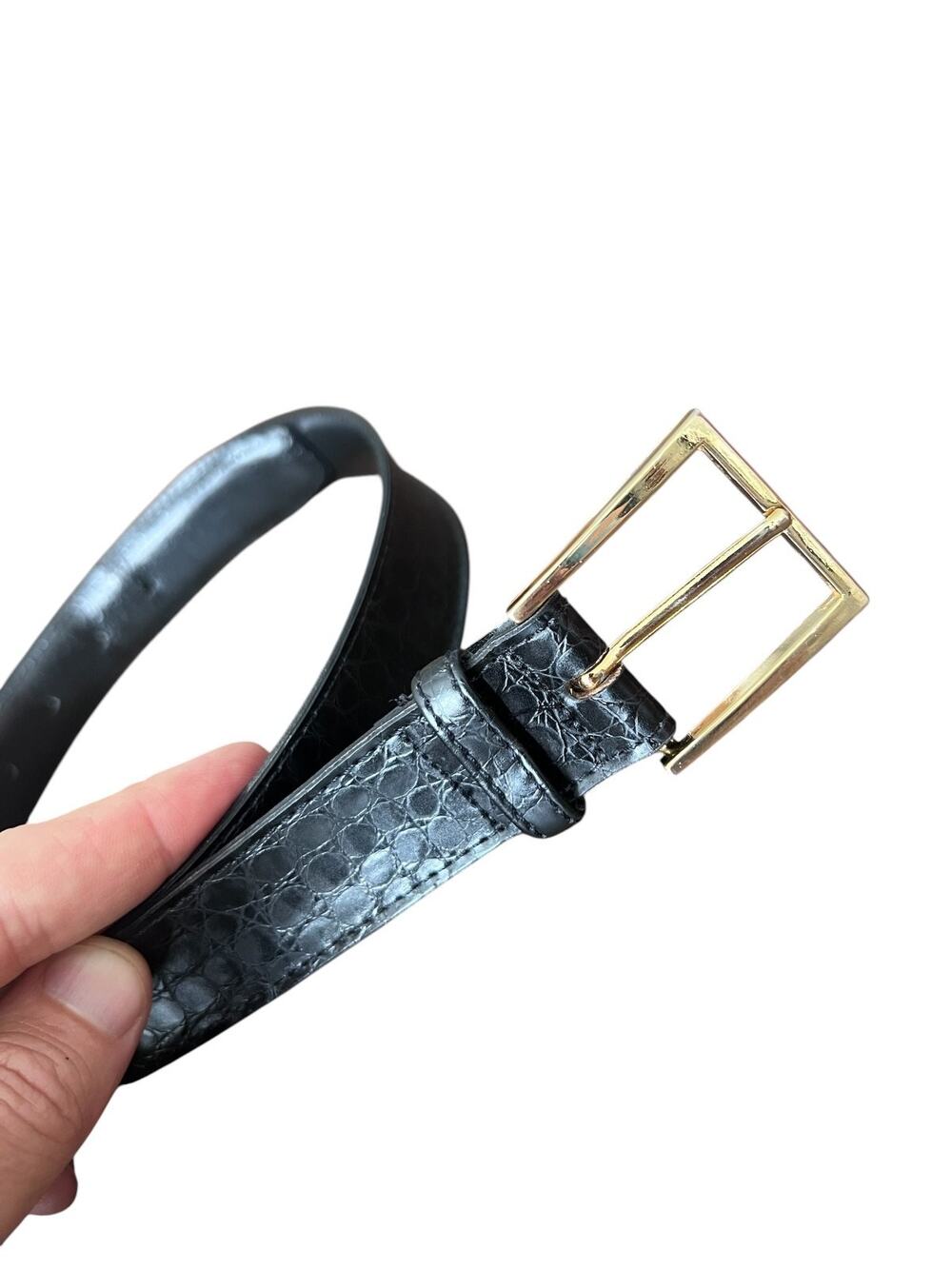 Size 36 Alligator Grain Bonded Split Leather Made in USA Black Belt Mens